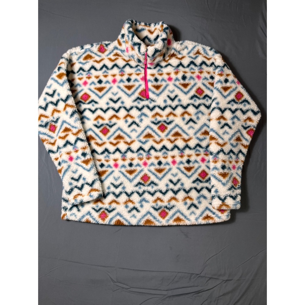 Eddie Bauer Women's XL Sherpa Fleece Pullover Aztec‎ Print 1/4 Zip Cozy Warm